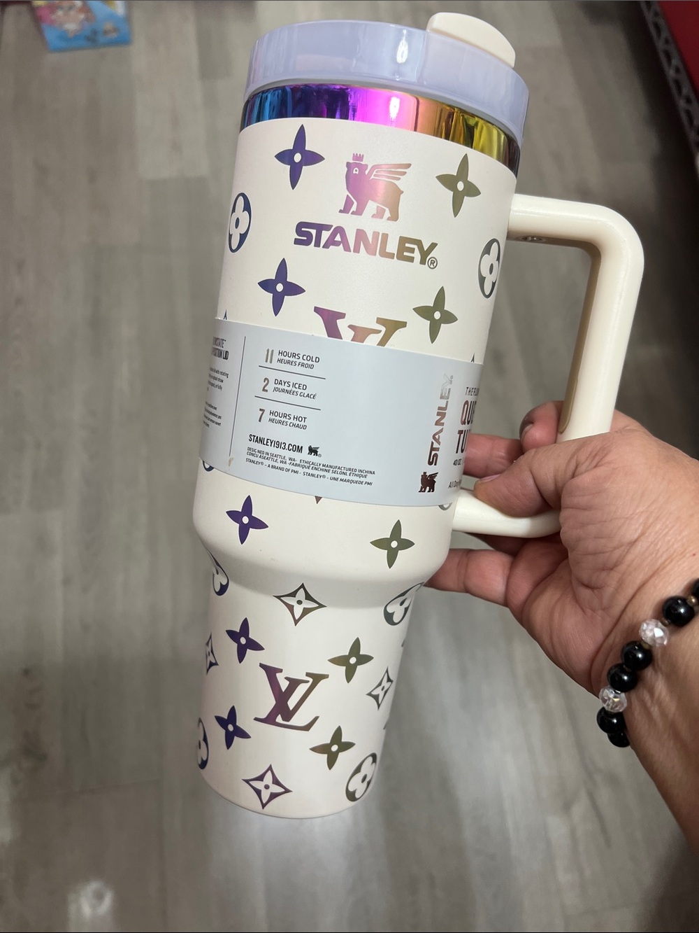 Stanley Cream Travel Tumbler with Iridescent Logo Accents